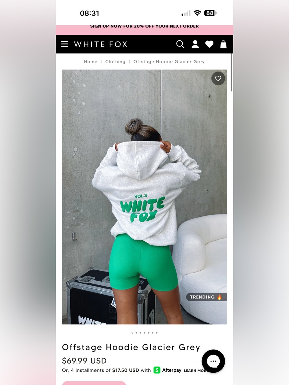 White Fox Boutique Gray Hoodie with Green Logo